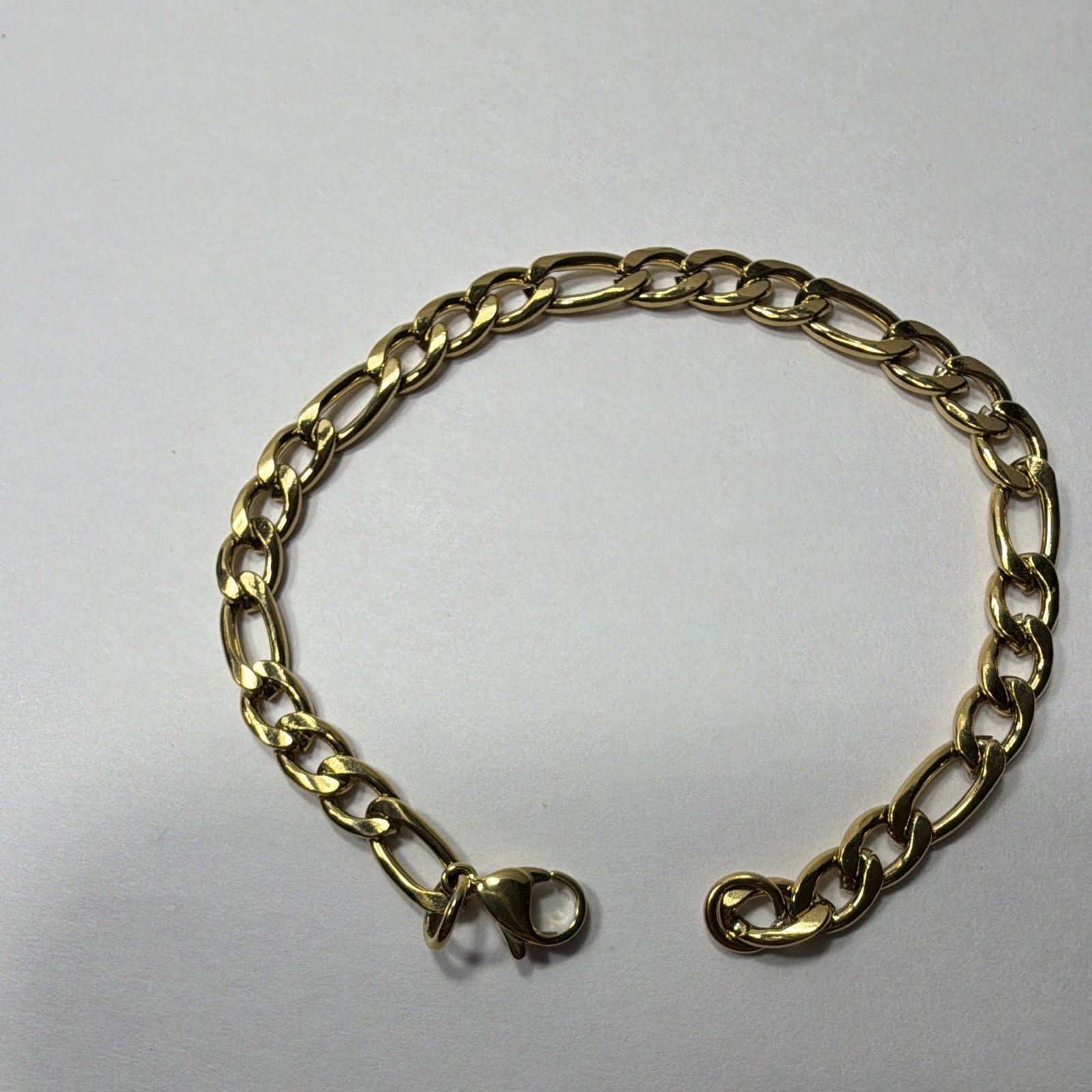 7″ Gold Tone Stainless Steel Figaro Chain Bracelet 5mm Men Women Unisex Clasp