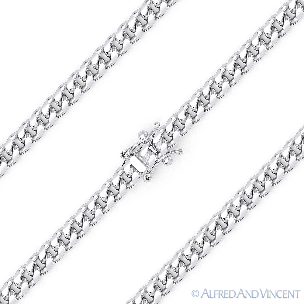 3.5mm Miami Cuban Curb Link Italy .925 Sterling Silver w/ Rhodium Chain Necklace