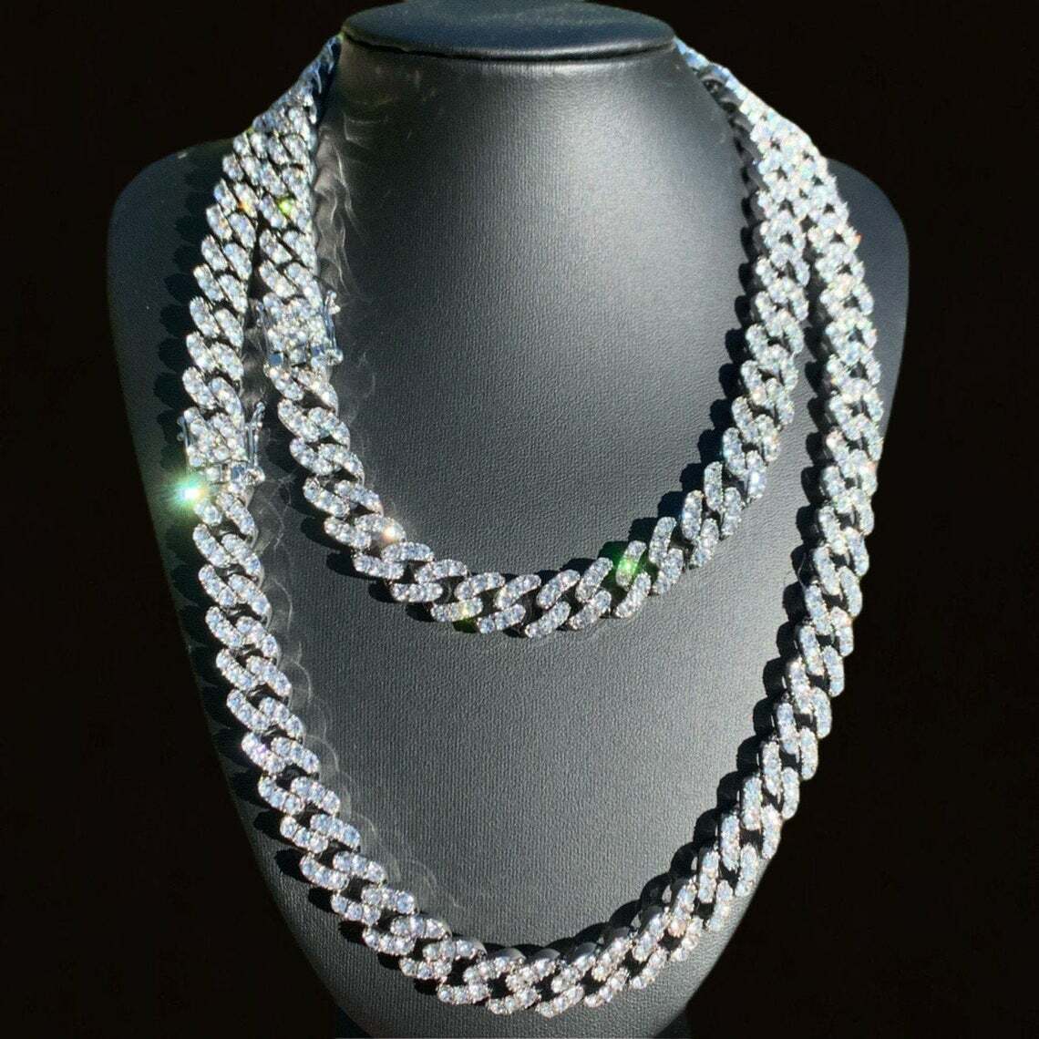 Full Iced 12mm 8.5″ Bracelet ~ 24″ Silver PT Cuban Choker Chain Fashion Necklace