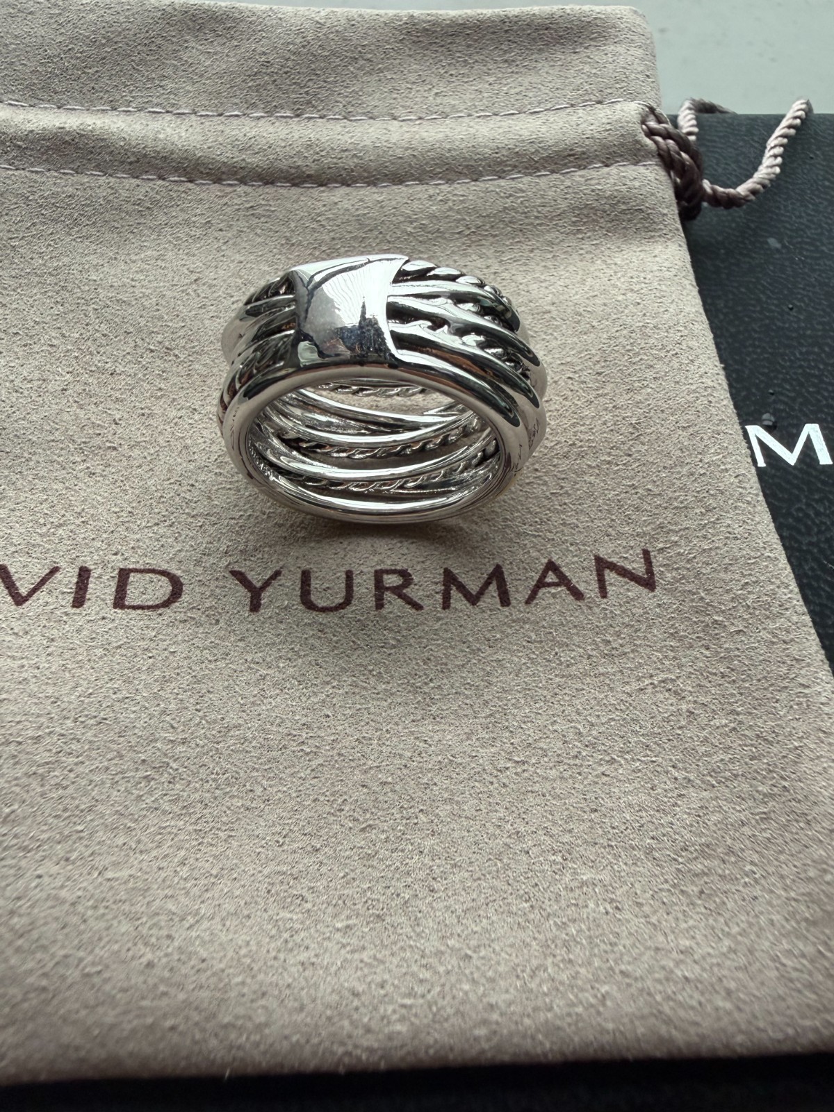 David Yurman Crossover Seven Row Ring 925 w/ 18K Gold & Diamonds Size 9