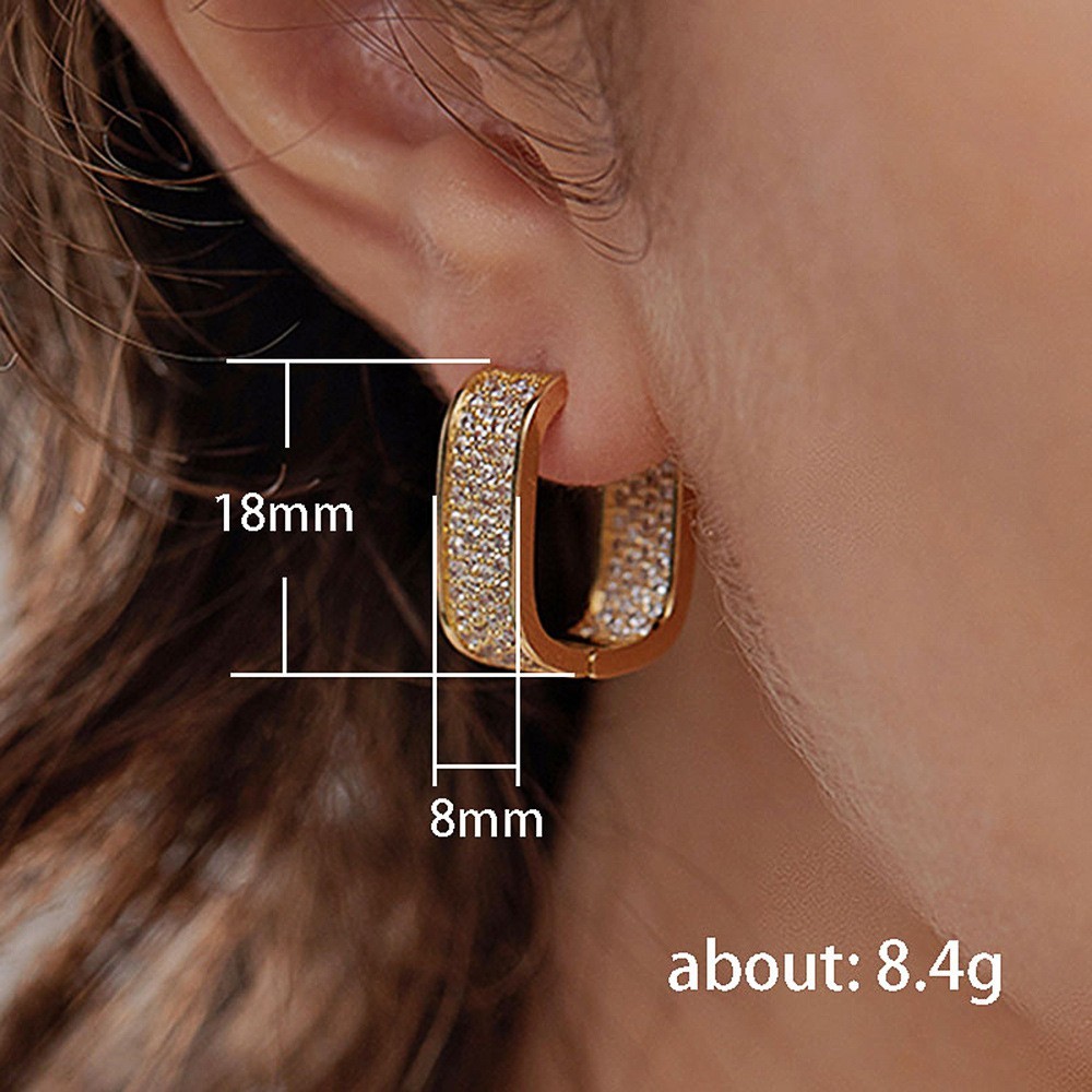 Women 925 Sterling Silver Plated U Micro Pave CZ Square Huggie Hoop Earrings A32
