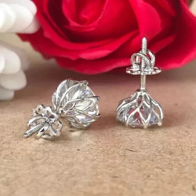 2.50Ct Round Lab Grown Diamond 6 Prong Set Women’s Stud Earrings 14k White Gold