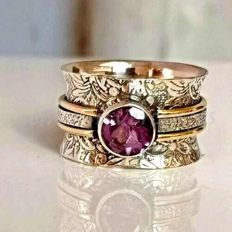 925 Sterling Silver Spinner Ring Amethyst Ring Handmade Band Ring All Size SR11