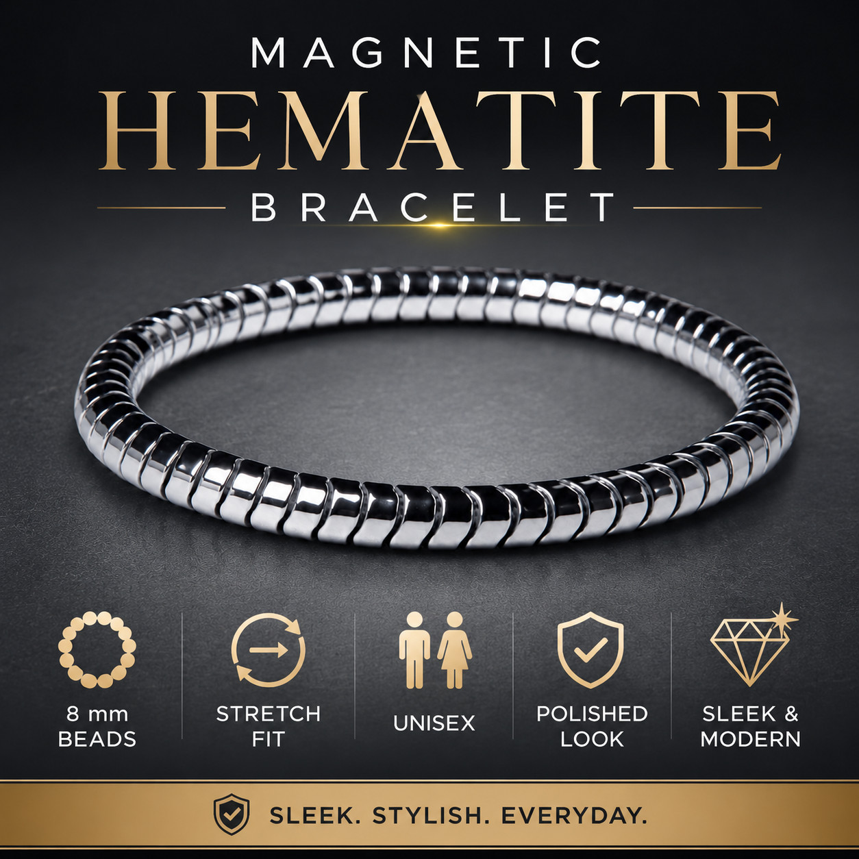 8mm Magnetic Hematite Bead Bracelet Stretch Unisex Men Women Healing Therapy Jew