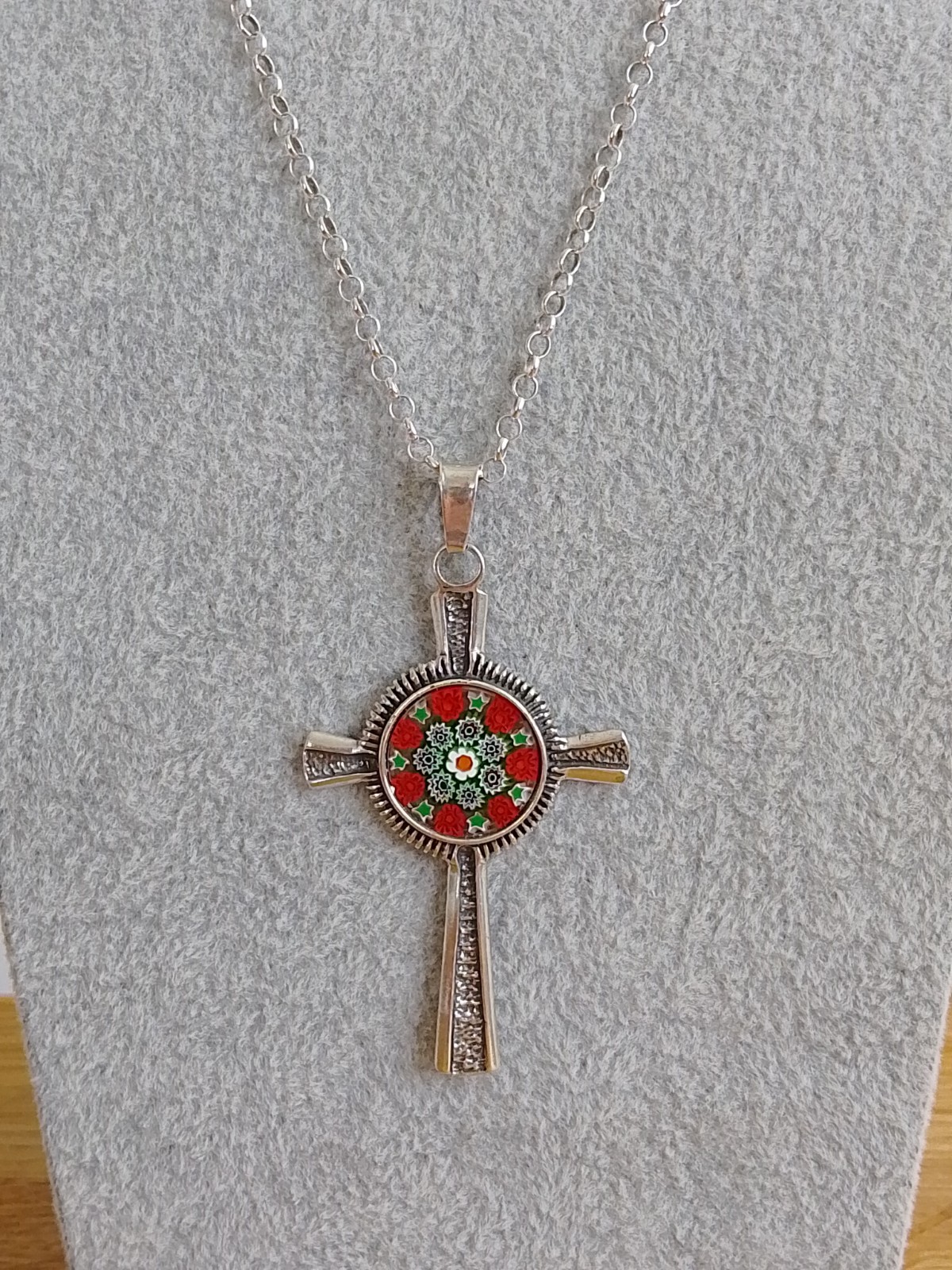 Superb 925 Sterling Silver & Millefiori Cross Necklace by Anna Marrone – 156 VE