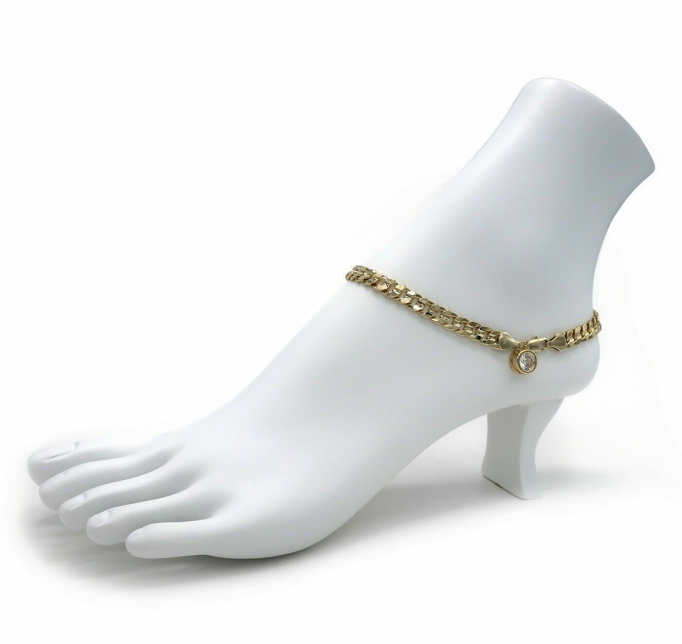 12 Piece CONCAVE CUBAN LINK CHAIN ANKLET CZ 6mm ANKLE BRACELET 14K GOLD PLATED