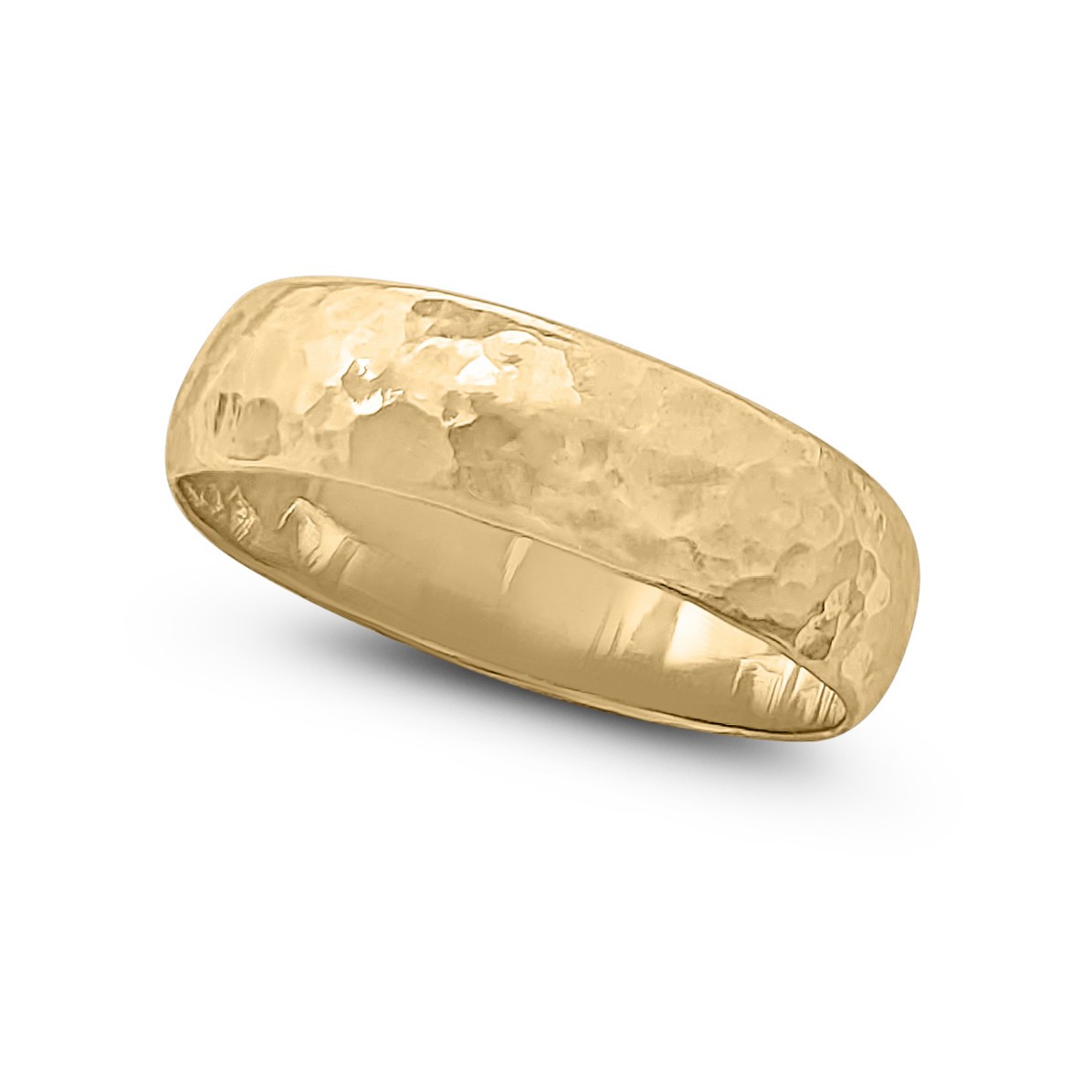Solid 14K Yellow Gold Hammered Ring Handmade 5mm Hammer Texture Wedding Band