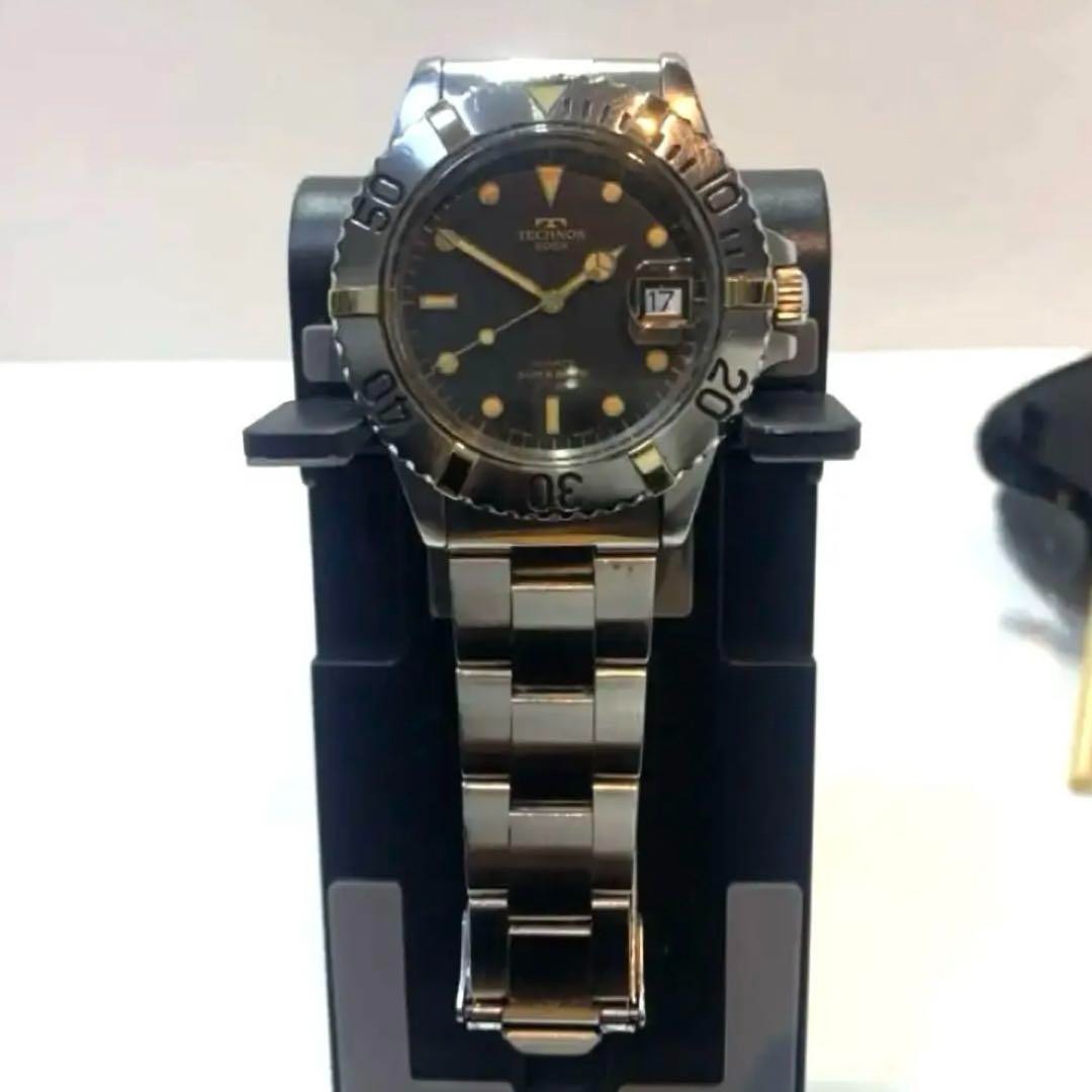 TECHNOS Quartz SUPER DIVER 200m Black Dial Water Resistant 20ATM Used Watch