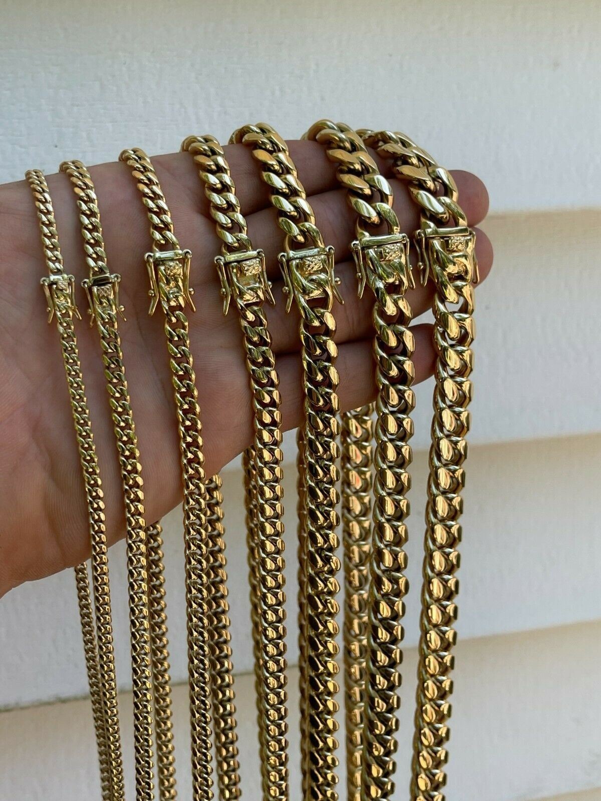 Miami Cuban Link Chain Necklace Bracelet 14k Gold Plated Stainless Steel 6-14mm