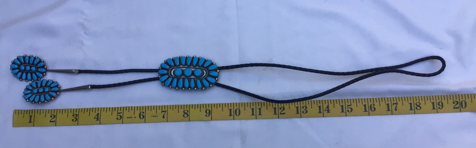 Vintage Native American BOLO TIE Silver & Cluster Turquoise Stones Zuni UNMARKED