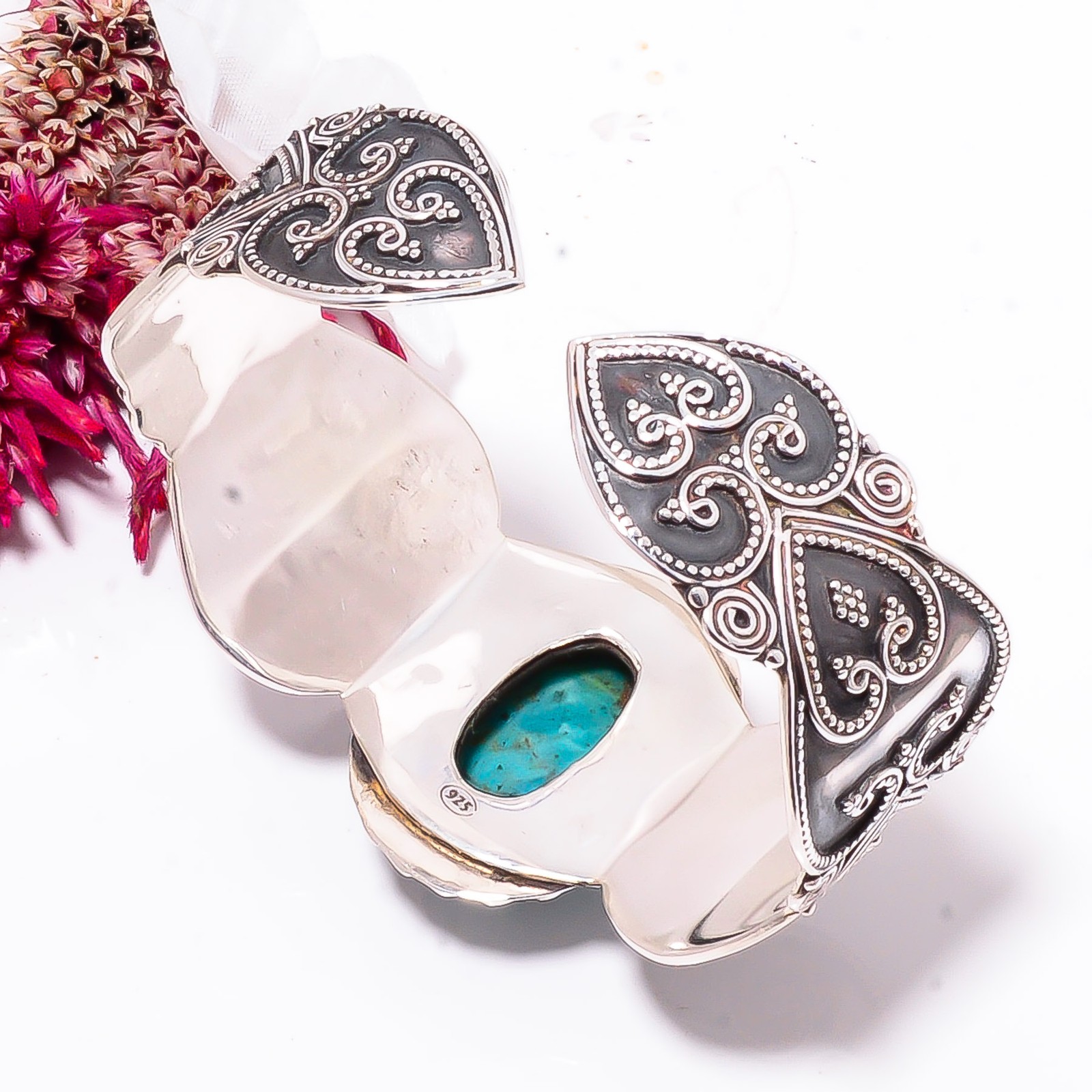 Chrysocolla – Peru 925 Sterling Silver Bali Cuff|C968358551