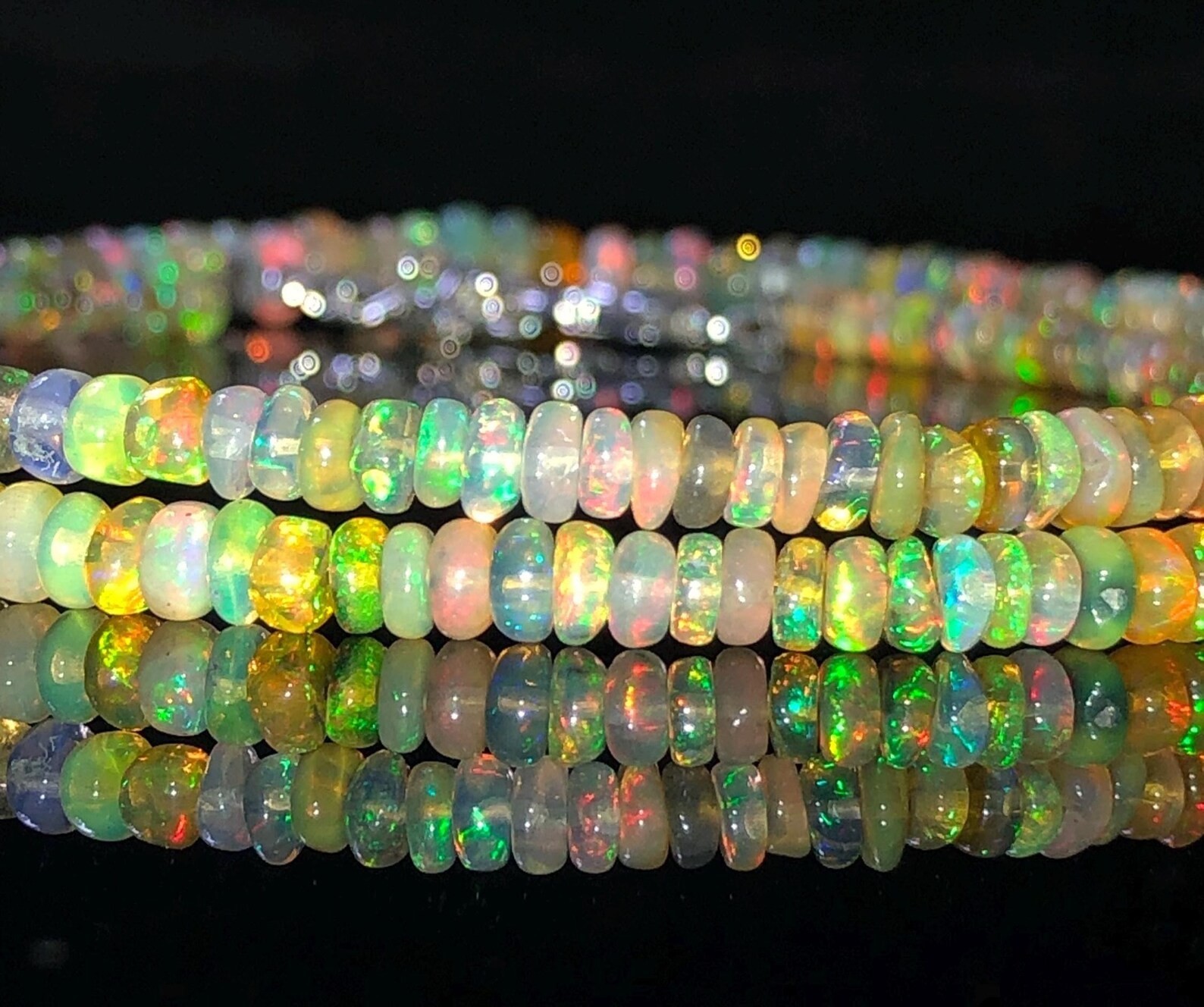 Natural Ethiopian Fire Opal Rondelle Necklace, 16 Inch Beaded Strand, 34.15 Ct