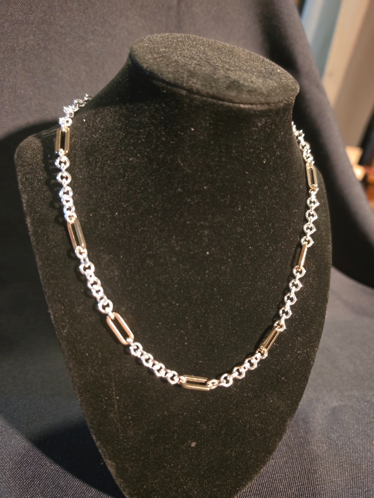 Lauren Ralph Lauren LRL Two Tone Paperclip Link Chain Necklace Silver Gold 17″