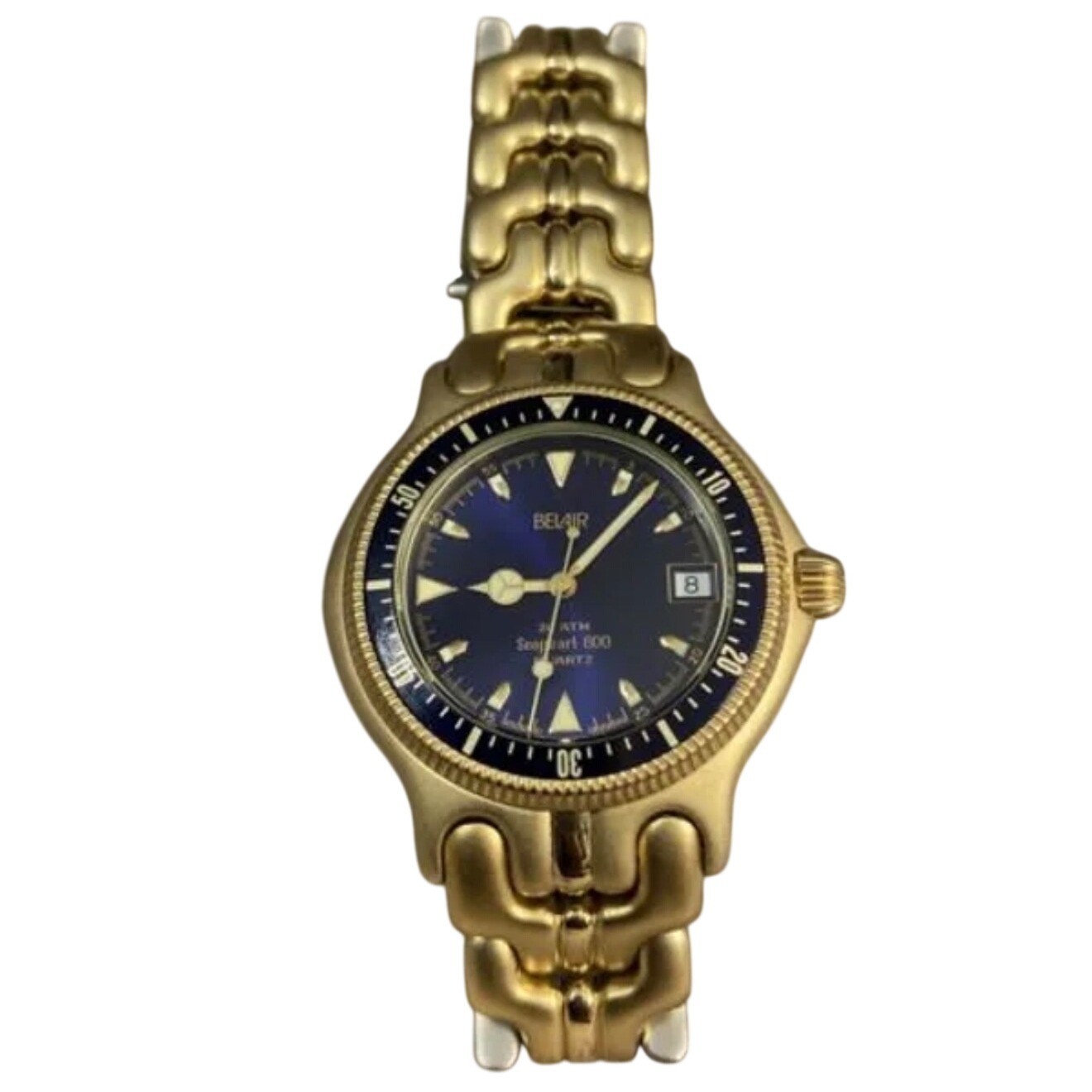 Belair Seapearl 600 Quartz Diver Watch Blue Dial Gold Tone 20 ATM 200m Water Res