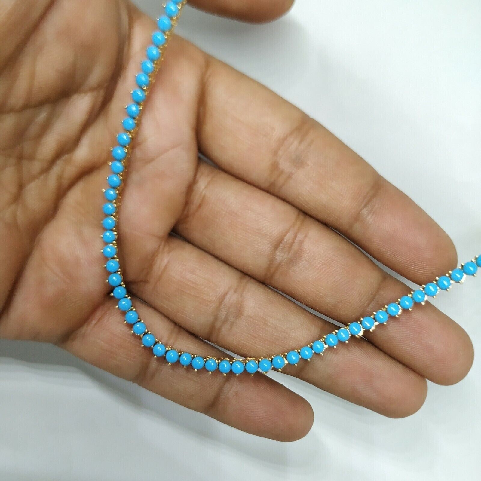7CT Lab Created Turquoise 3Prong Tennis Necklace 14K Yellow Gold Plated
