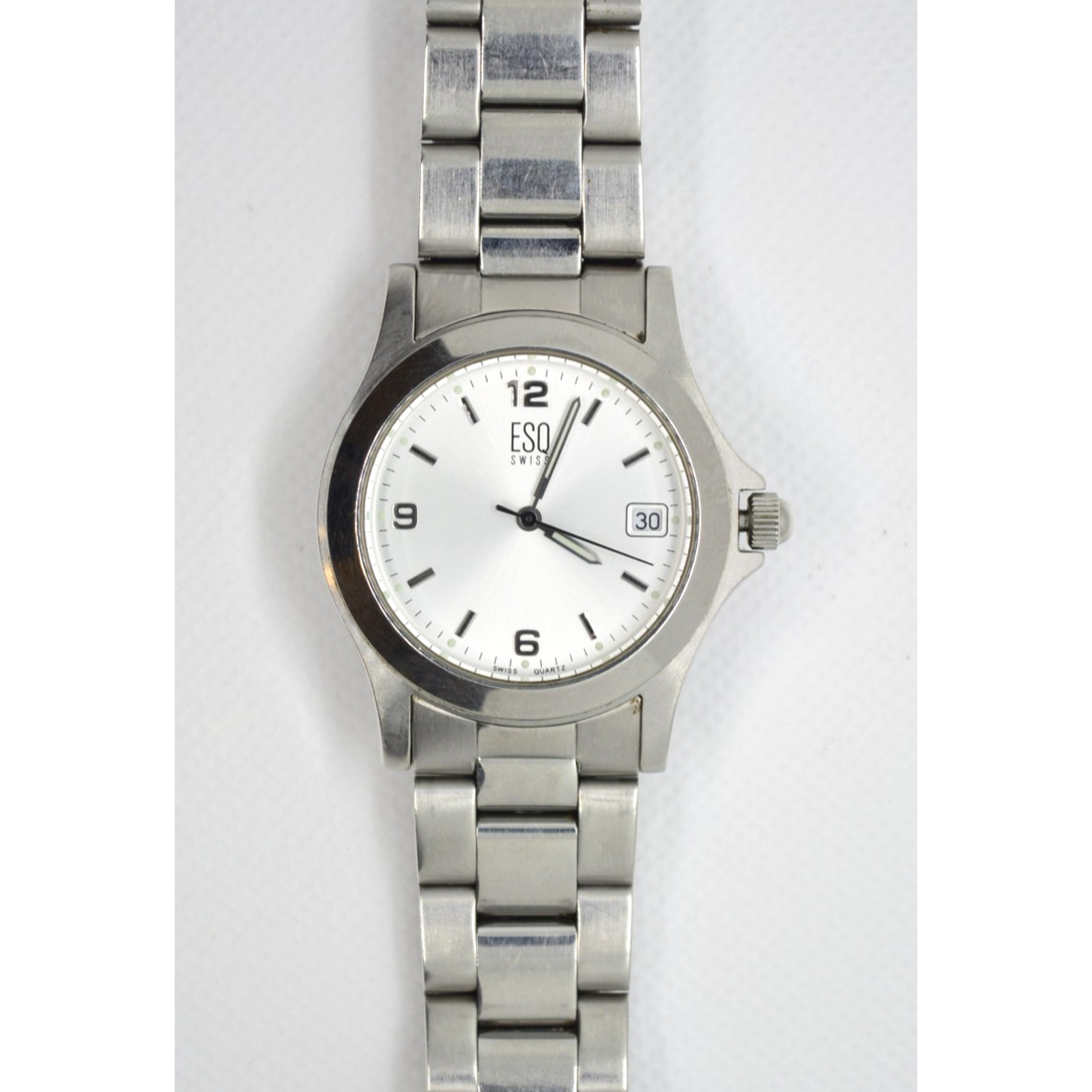 ESQ Swiss Men E5063 Dress Formal Silver Tone Quartz Watch New Battery #503