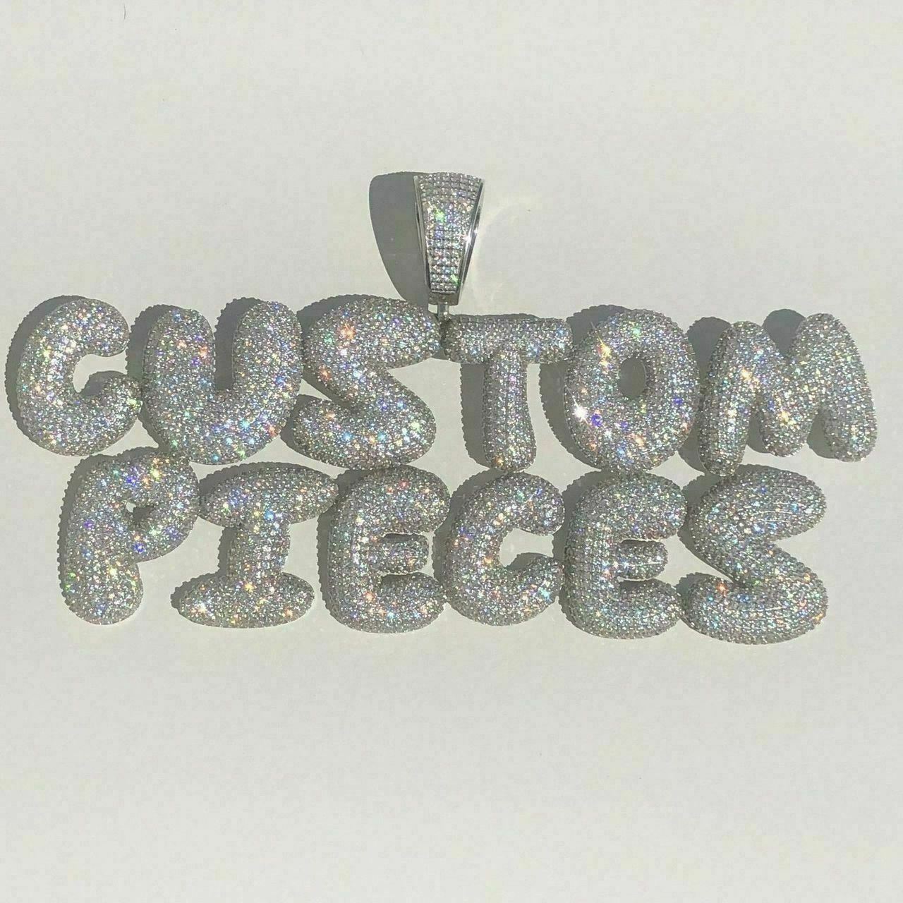 SOLID 925 SILVER Custom Bubble Letter Name Pendant CZ Real ICY Rapper Piece