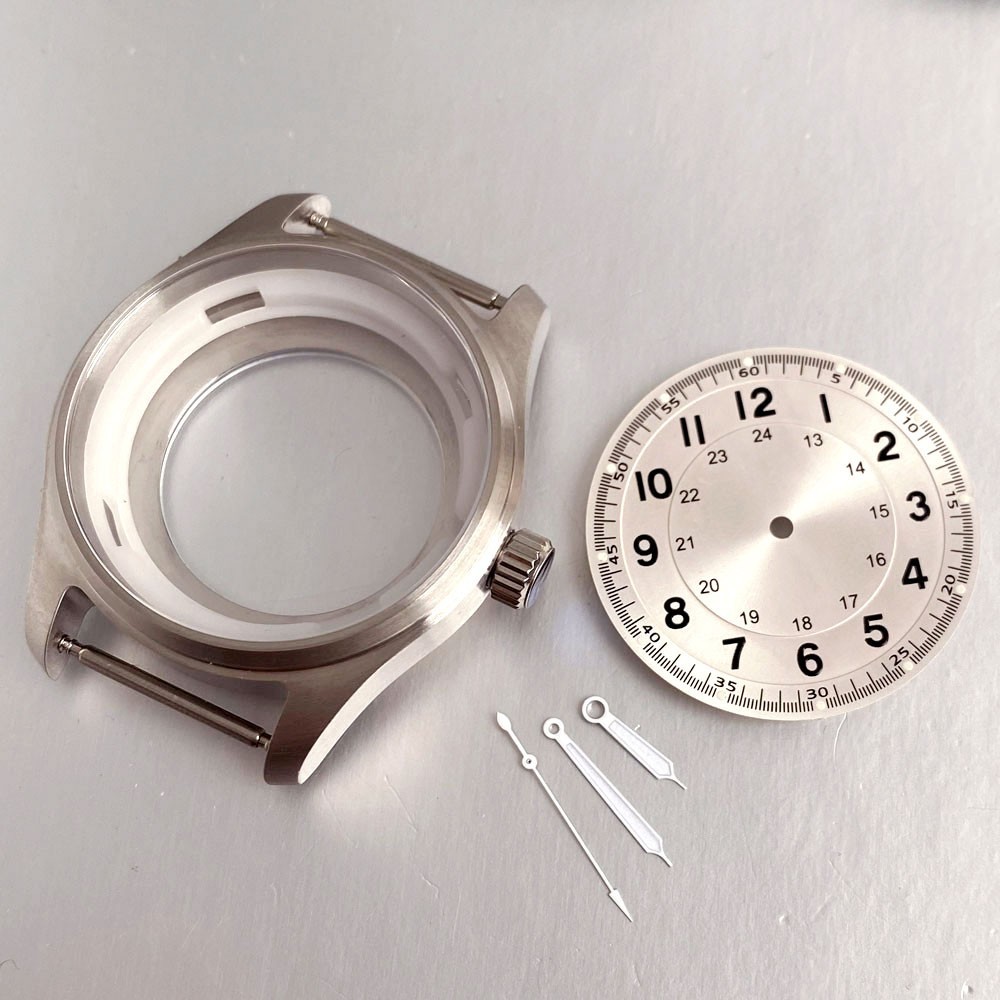 39mm Pilot Watch Case+Dial+Hands Set Fit NH35 ETA2824 PT5000 Miyota82 Clear Back
