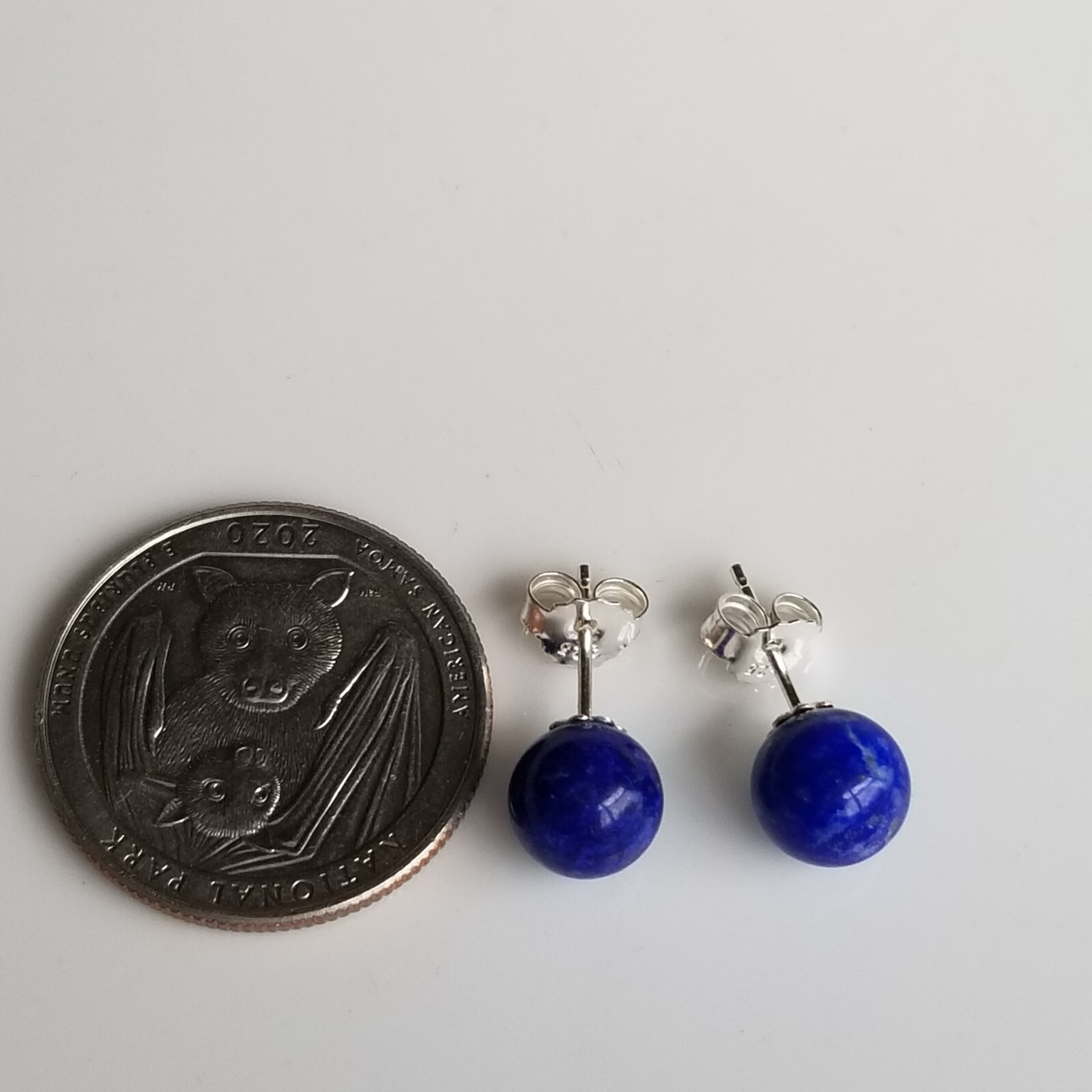 Natural Blue Lapis 8mm Round Ball Fluted Stud Earrings Solid 925 Sterling Sliver