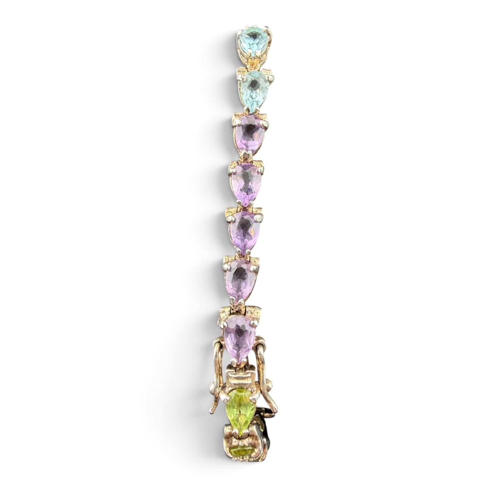 Beautiful 925 Silver and Multi Semi Precious Pear Shaped Stone Tennis Bracelet
