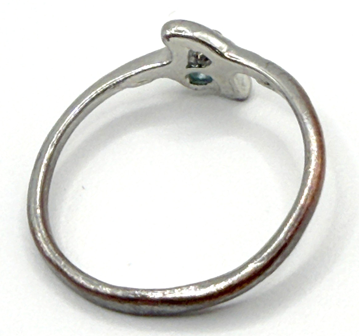 Aqua Blue Stone Solitaire Ring Size 7.25 Minimalist Silver Tone Dainty