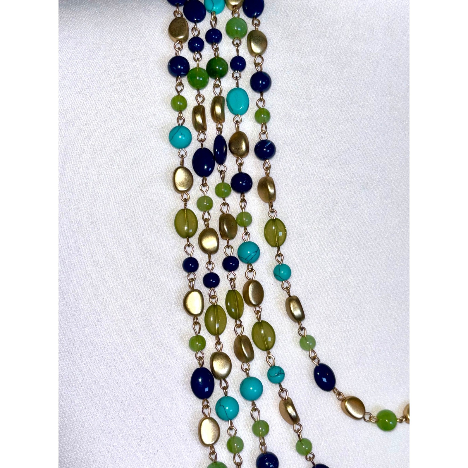 Vintage Multistrand Beaded Statement Necklace – Blue Green Gold