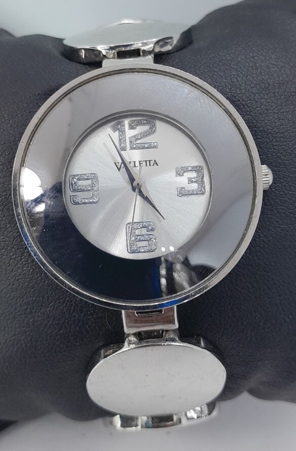 Women Valletta Watch Silver Tone Round Case Large Arabic Indexes Bracelet Band