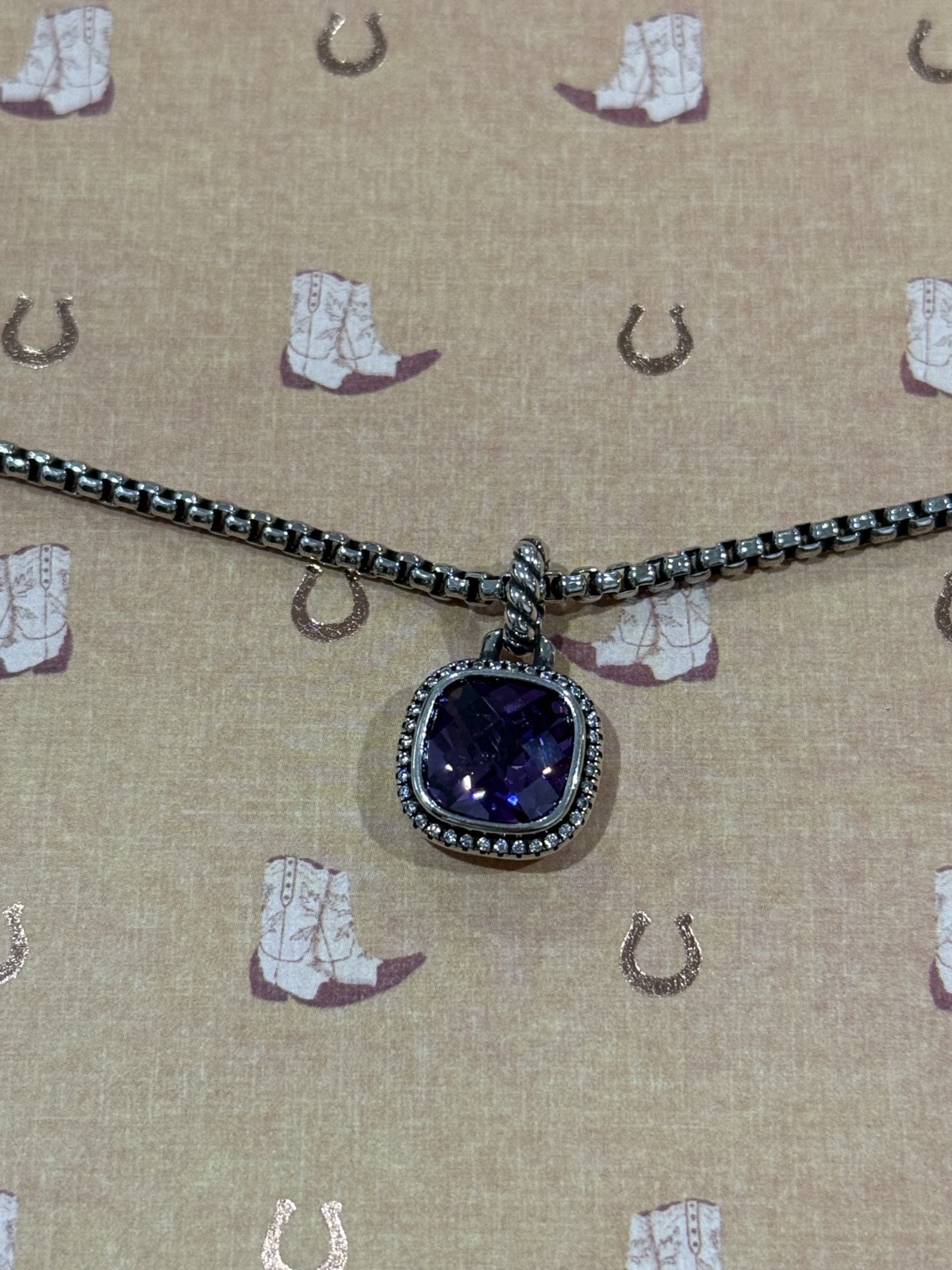 David Yurman Sterling Silver 925 purple Amethyst 14mm Pendant Necklace 20″