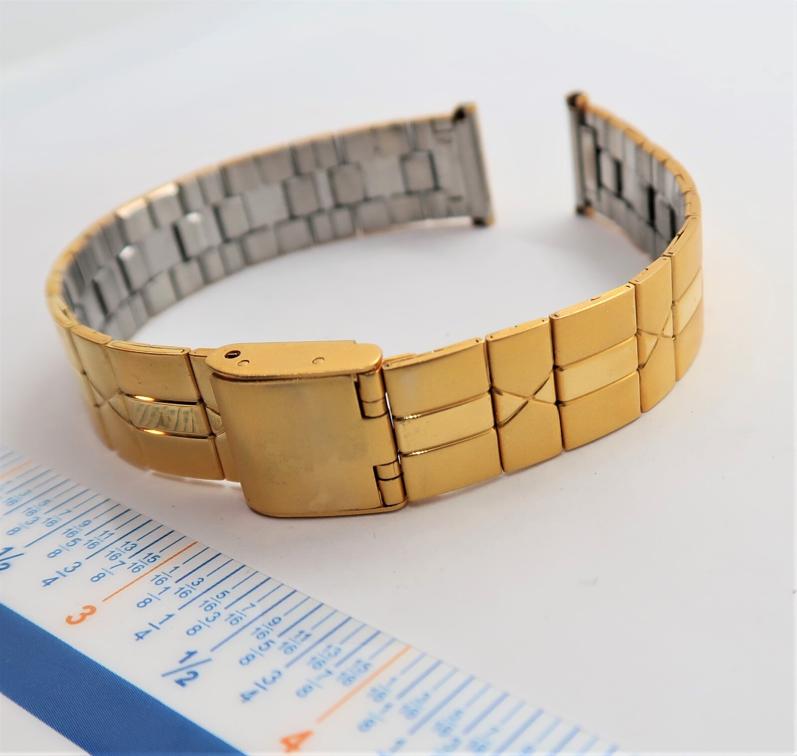 BEAR,Gold Plated ,Straight End,16mm,Adjust Bracelet MEN’S WATCH BAND,Mint B16-40