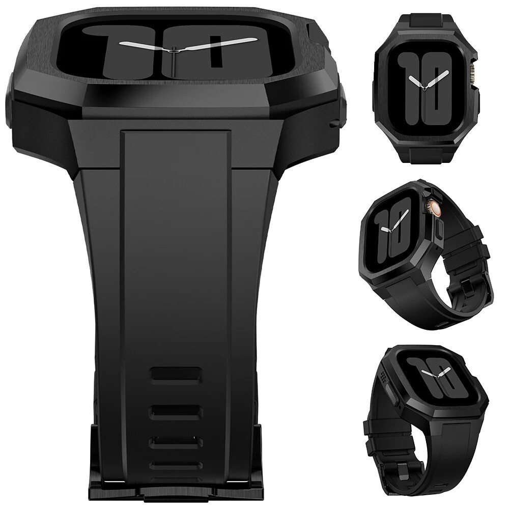 Stainless Steel Case Rubber Strap Mod Kit For Apple Watch Ultra 9 8 7 45/44/49mm