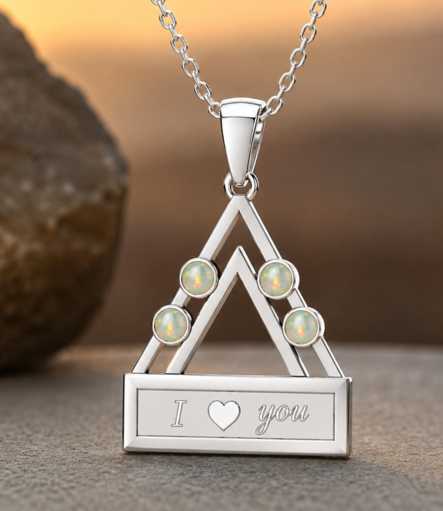 925 Sterling Silver Fire Opal Triangle Pendant I Love You Gift for Her Charm