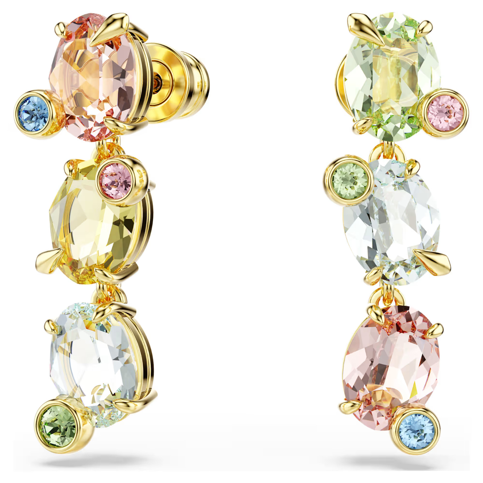 Gema Multicolored Gold Plate Drop Earrings Asymmetrical Design Mixed Cuts New