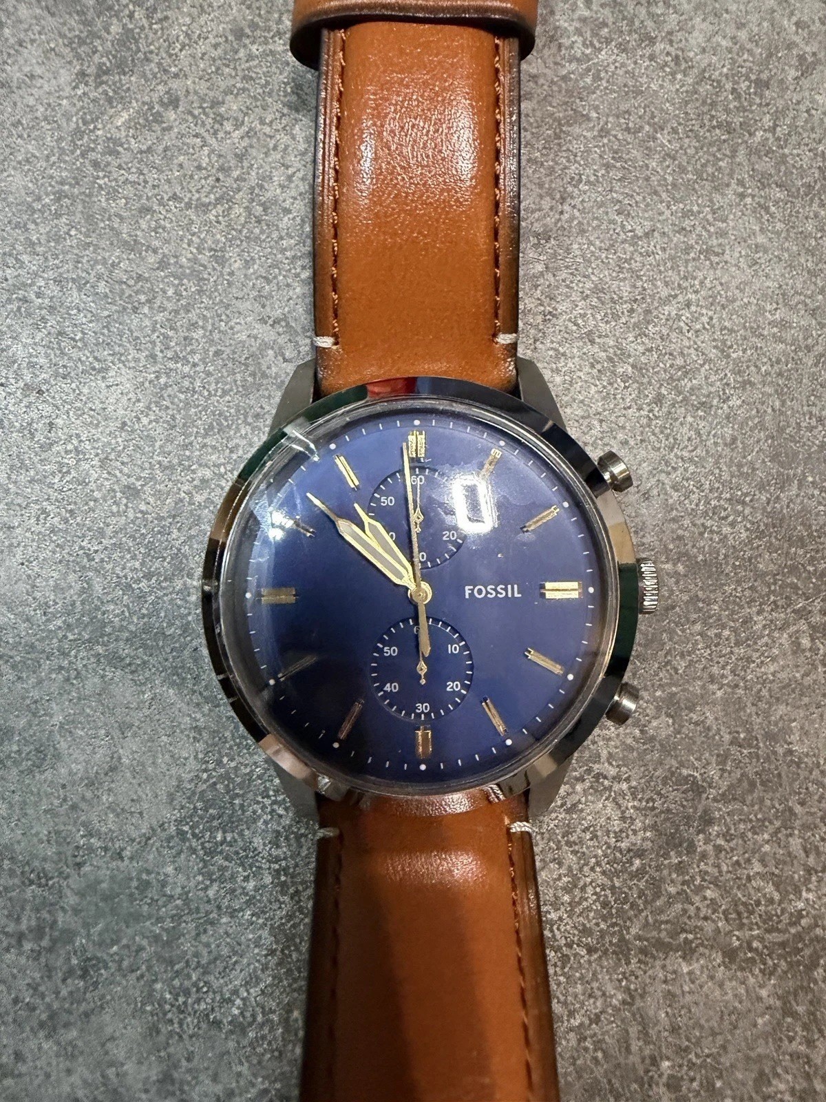 Fossil Townsman Quartz Chronograph Stainless Steel Watch Blue Dial LeatherFS5279