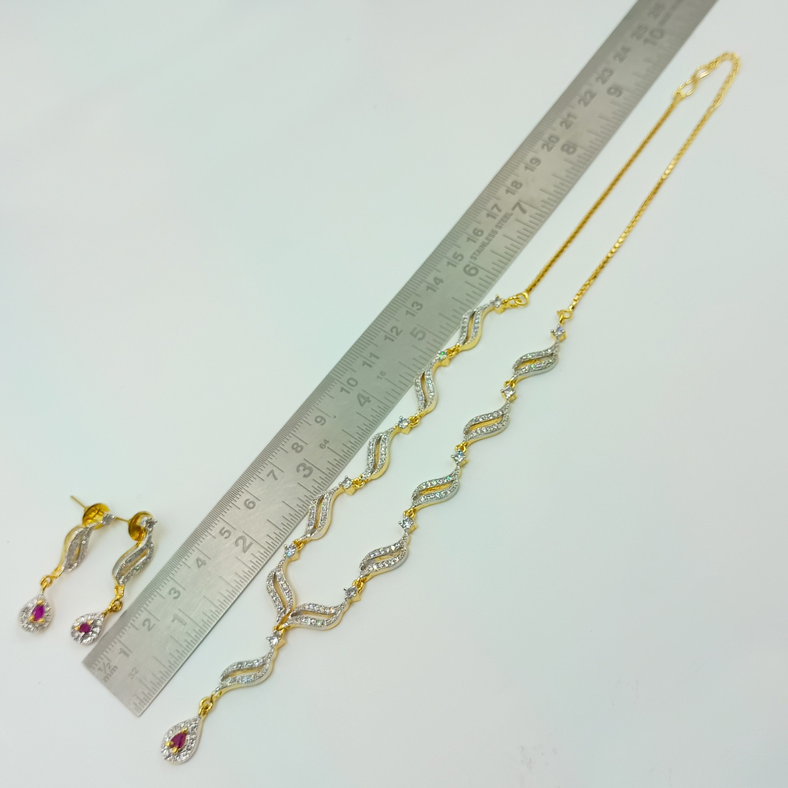 Indian Ethnic 22k Gold Plated Ruby CZ Diamond Bridal Choker Necklace Set