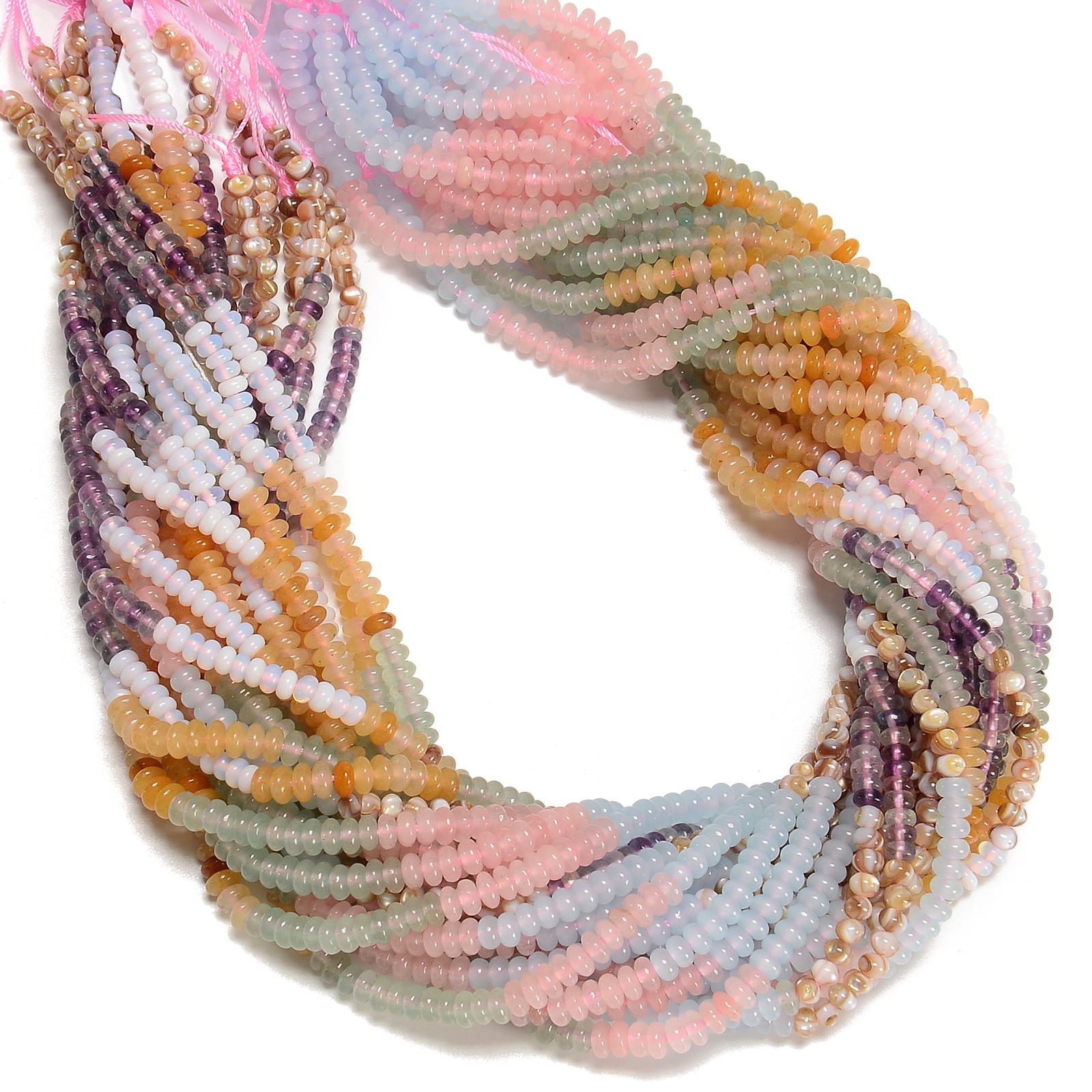 17 Multi-color Gemstone Smooth Rondelle Beads Size 2x4mm 15” Strand