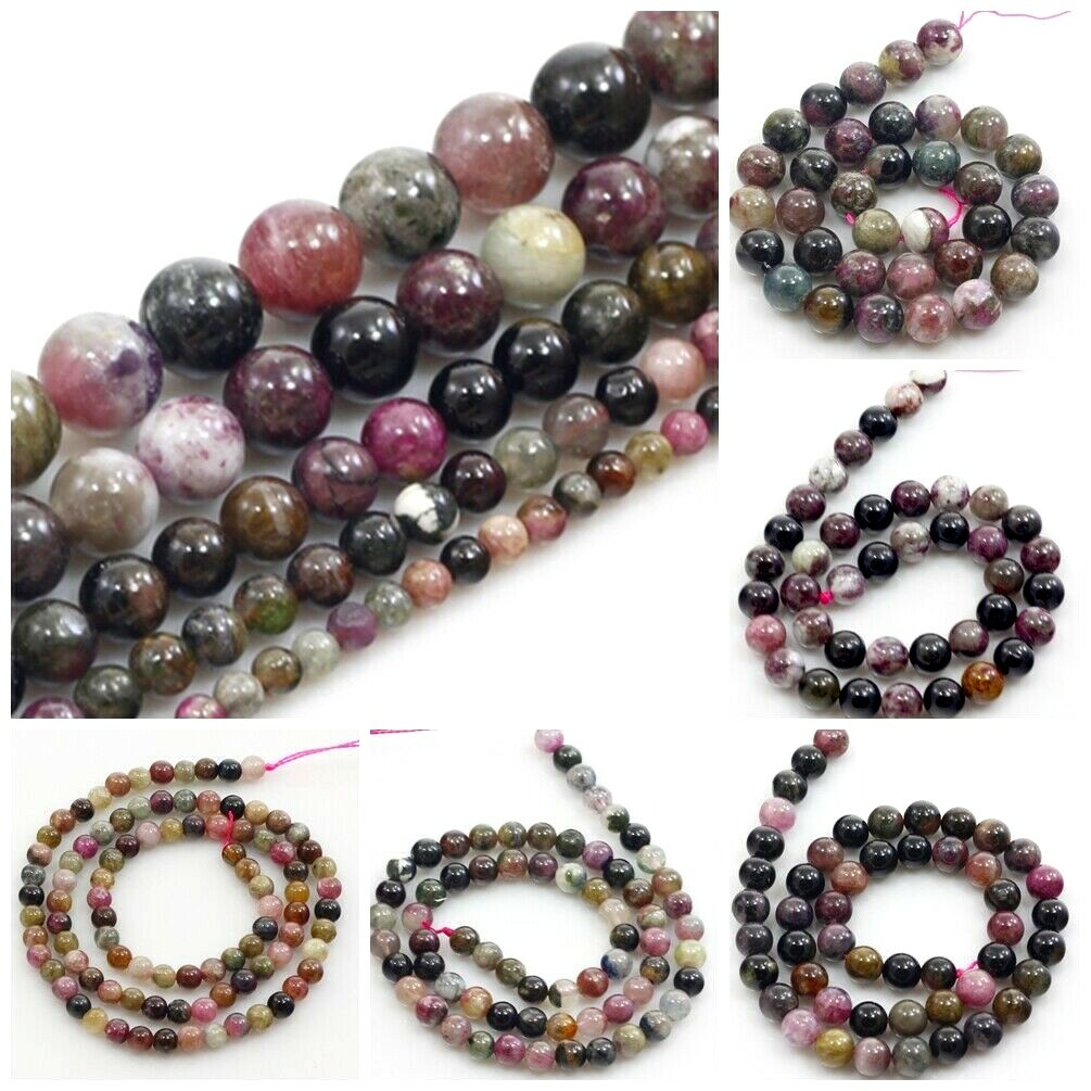 High Quality Natural Multi-Color Tourmaline Round Beads 15″ 4 5 6 7 8 9 10 12mm