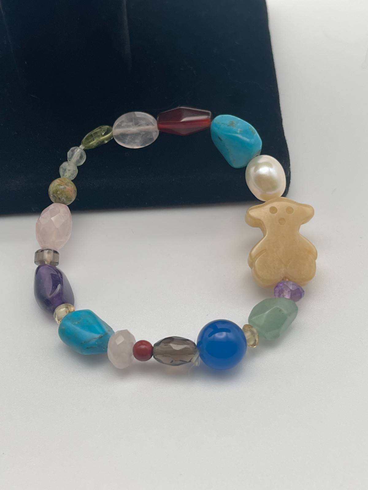 Retired TOUS Color Collection Messy Stretch Bracelet w/multi-gemstones & pearl