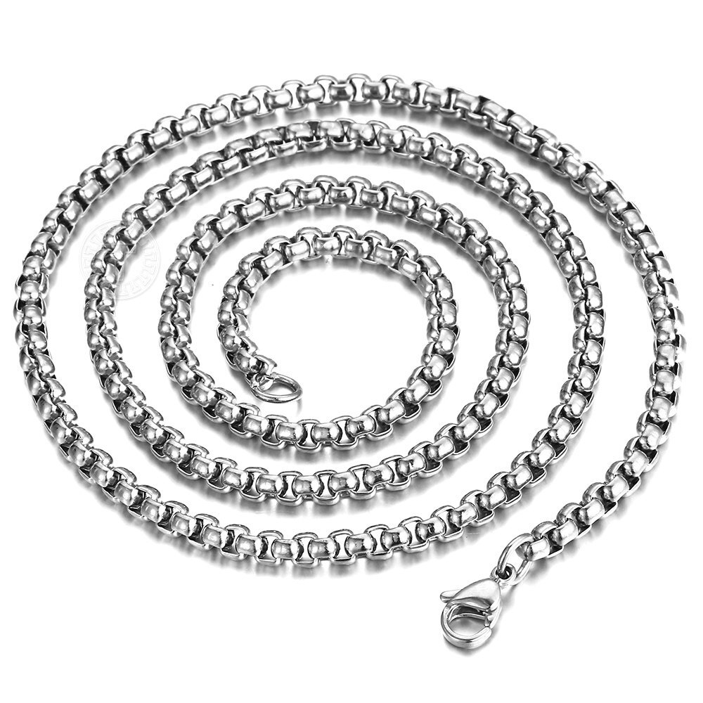 4mm Silver Titanium steel Box Chain Necklace Men Women 18 inch-24 inch