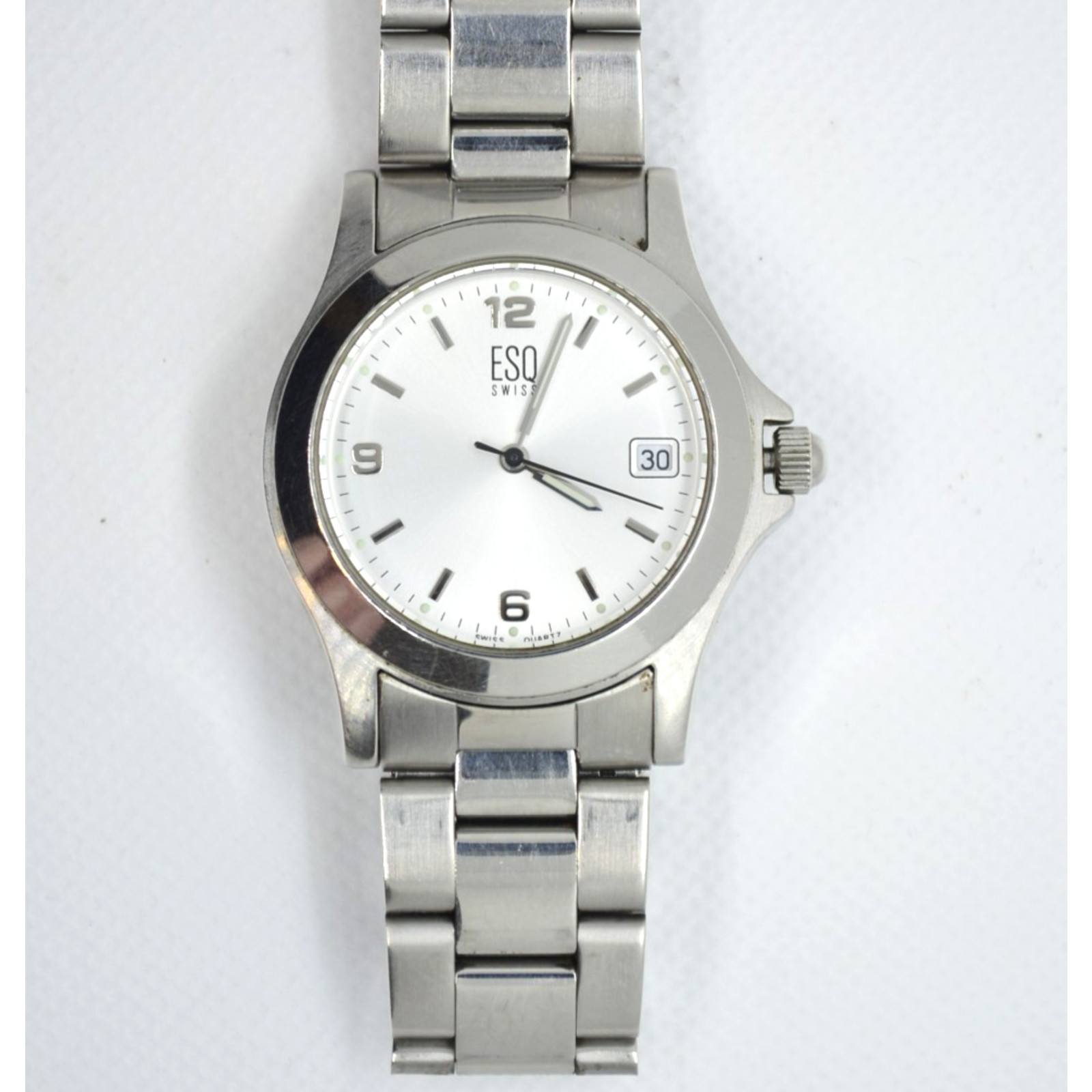 ESQ Swiss Men E5063 Dress Formal Silver Tone Quartz Watch New Battery #503