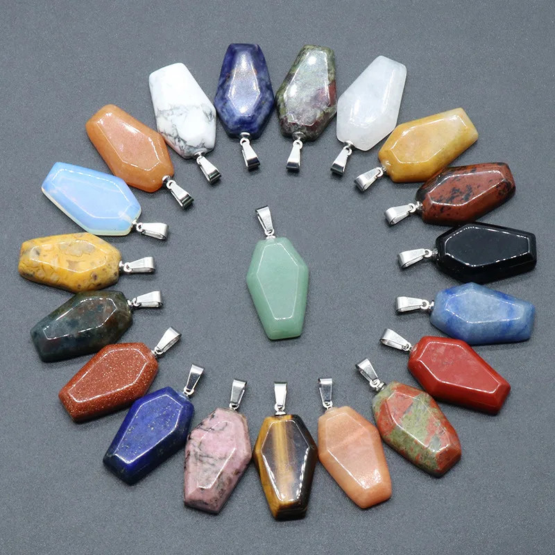 6PCS Gothic Stone Coffin Charms Tag with Lobster Clasp Design for Jewelry Decor
