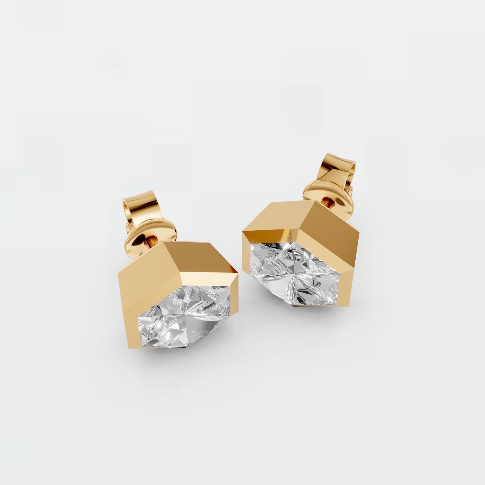 0.90 CTW Hexagon Lab Grown Diamond Stud Earrings Solid Gold Geometric Earrings