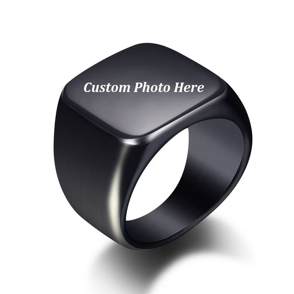 Personalized Photo Stainless Steel Ring Jewelry Custom Engraved Couple Gift