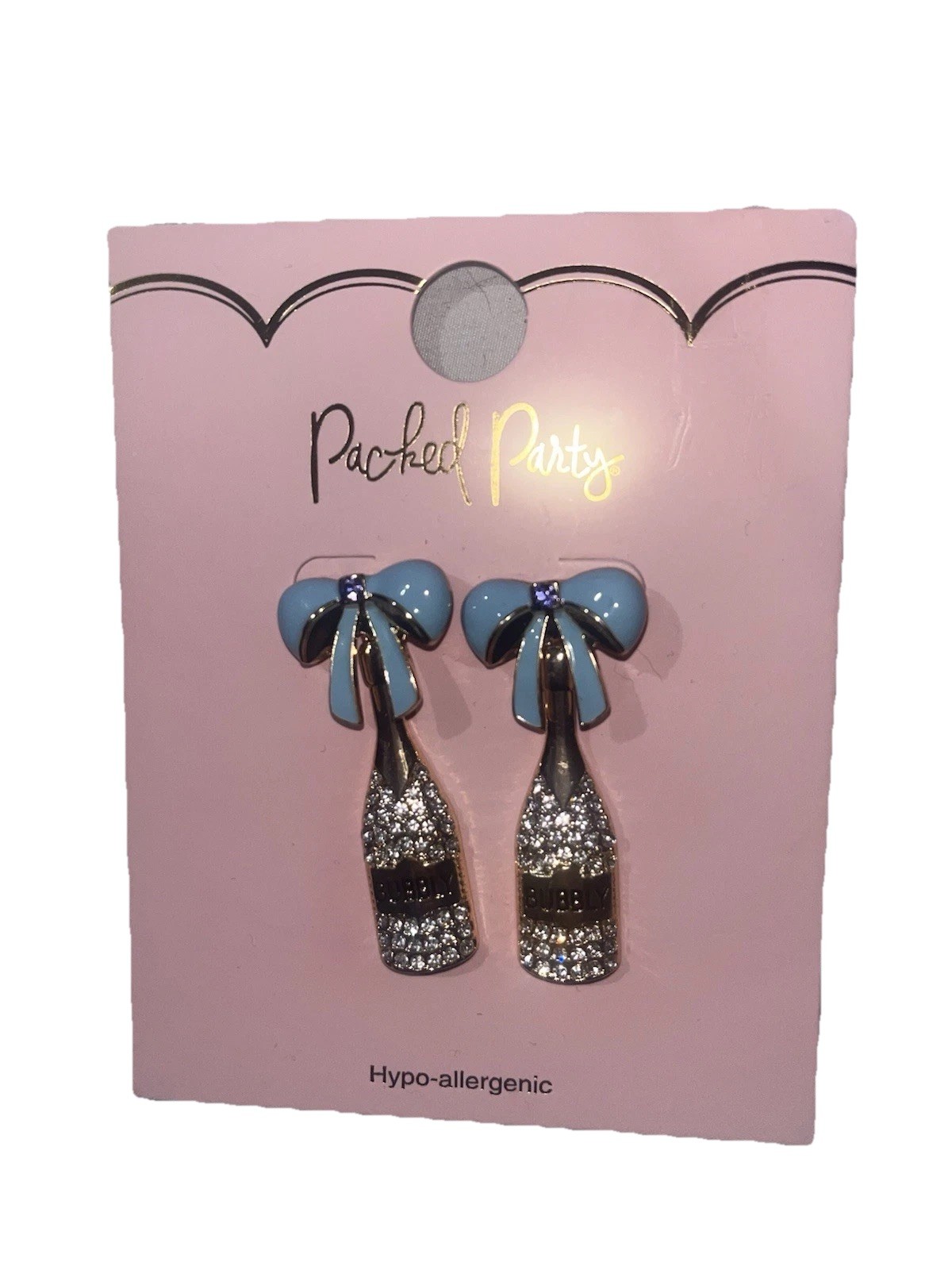 Packed Party Champagne Bottle Earrings Hypo Allergenic Bling Rhinestone Drink