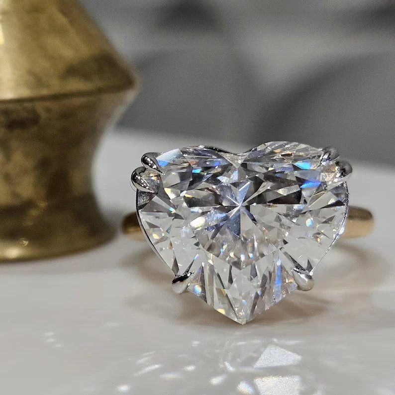 Heart Diamond Wedding Lab Grown Ring 5 Carat IGI E F VVS CVD 14k Yellow Gold