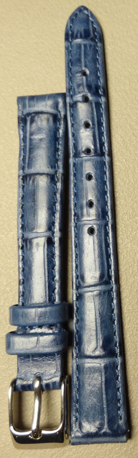 New 12mm Regular Womens Genuine Leather Blue Crocodile Grain Watch Band