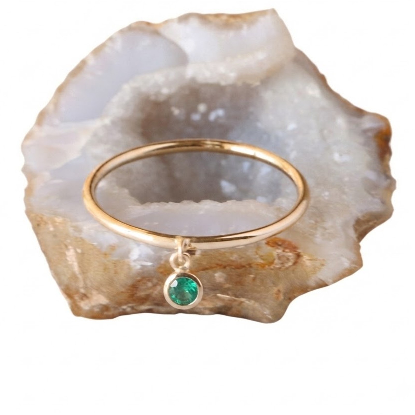 Natural Emerald 14k Solid Gold Drop Ring in All Sizes Elegant Handmade Jewelry