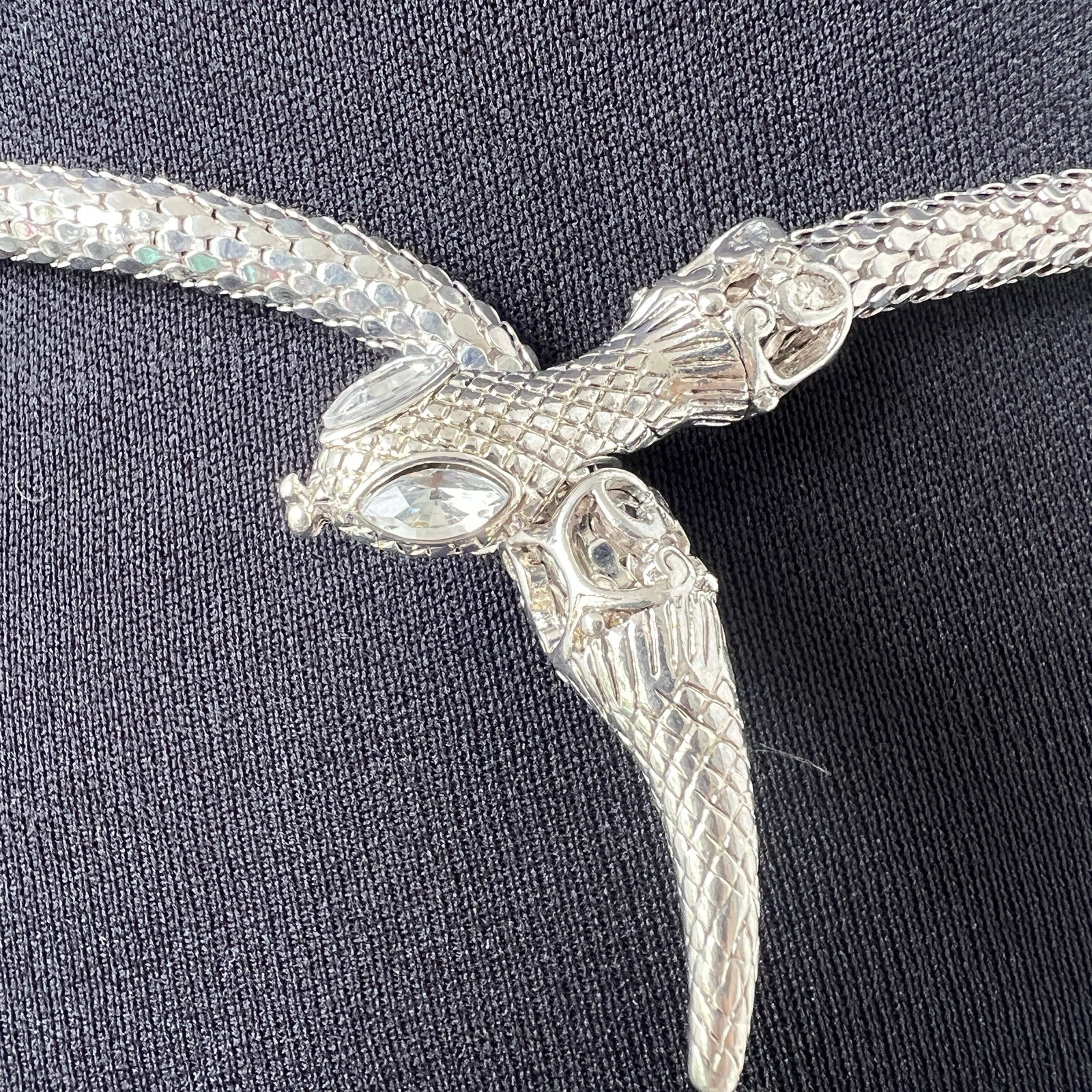 Vintage Silver Chainmail Mesh Serpent Snake Belt Necklace Adjustable Lariat 30”