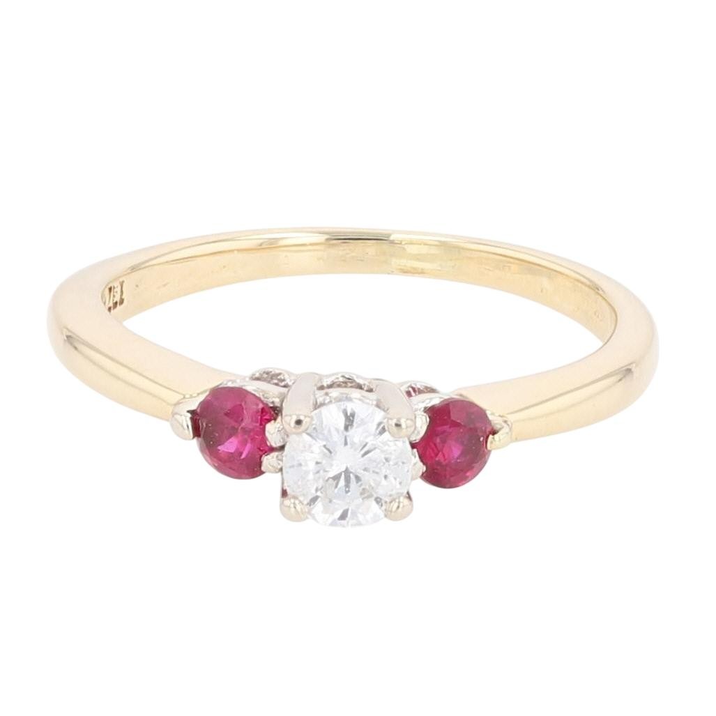 .50ctw Diamond and Lab-Created Ruby Engagement Ring 14k Yellow Gold Size 5.25