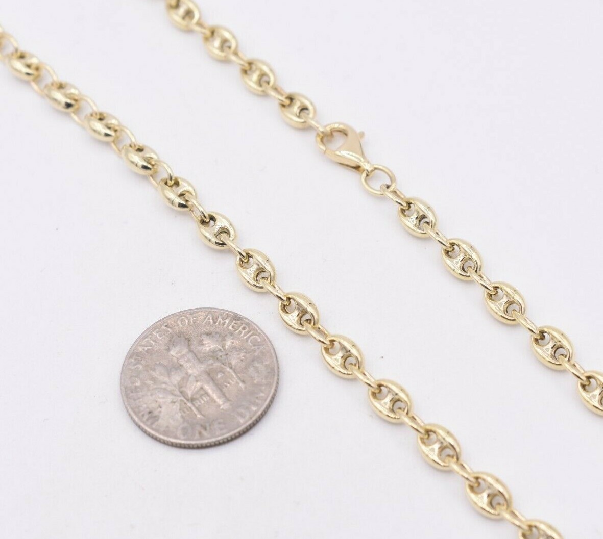 4mm Puffed Mariner Anchor Link Chain Necklace REAL Solid 10K Yellow Gold