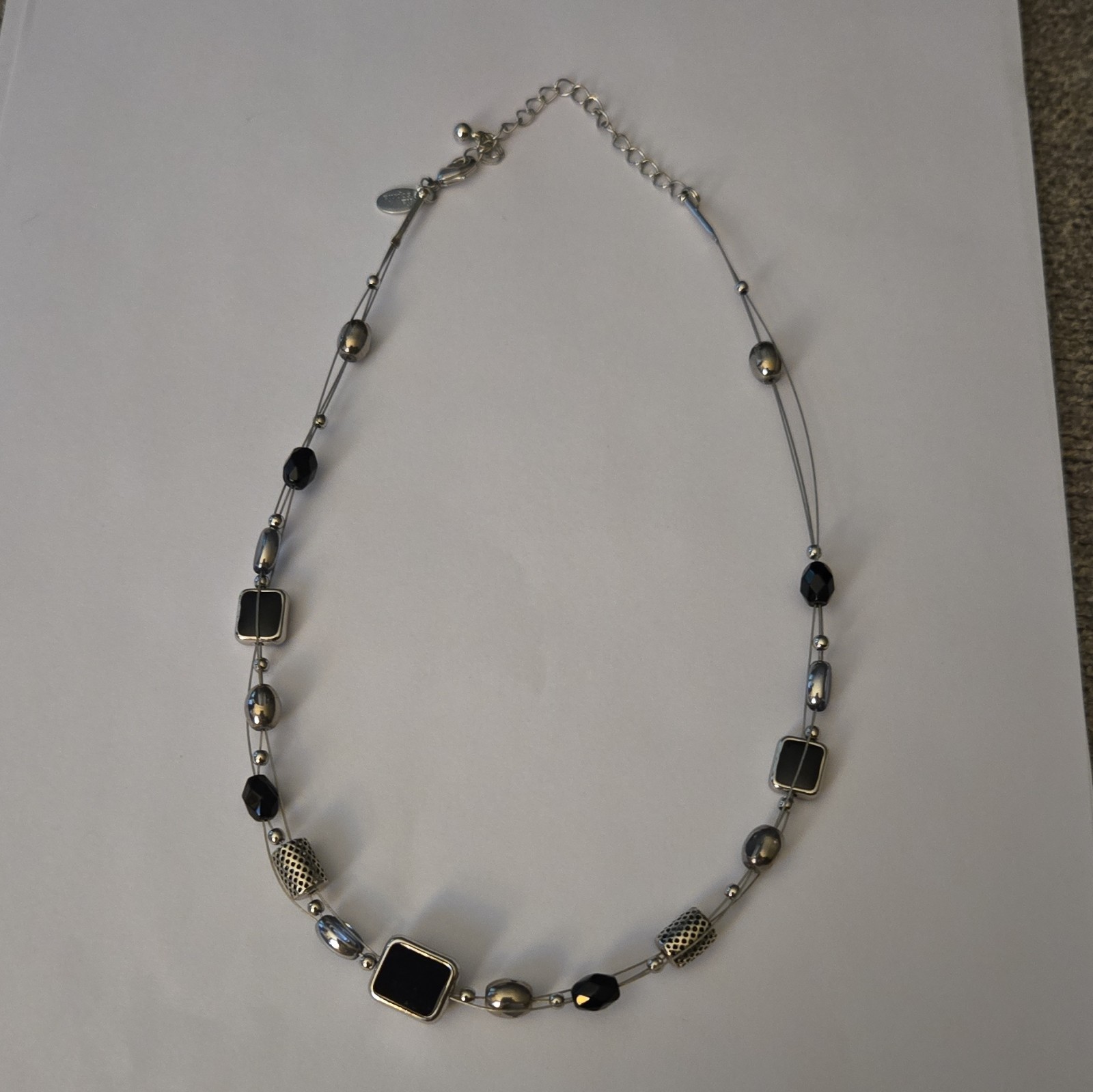 Black & Silver Tone Beaded Cable Chain Necklace with Lobster Clasp-16 inch